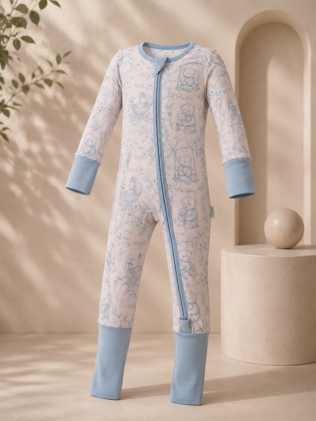 Footless Romper - Little Blue Teddy